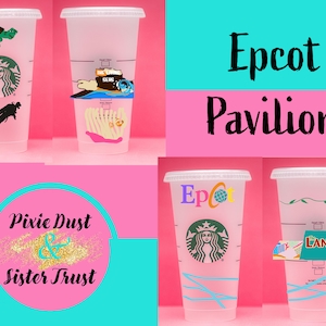 Disney&#39;s Epcot Land and Sea Pavilions | customizable 26 oz plastic reusable iced coffee tumbler
