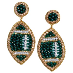 Green and Gold Beaded GameDay Football Earrings