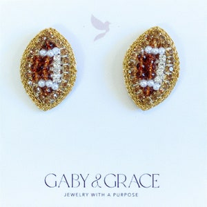 Brown Beaded GameDay Football Stud Earrings