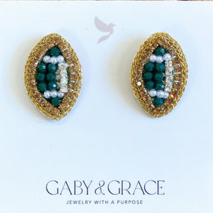 Green and Gold Beaded GameDay Football Stud Earrings