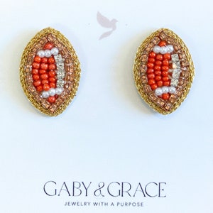 UT Burnt Orange Beaded GameDay Football Stud Earrings