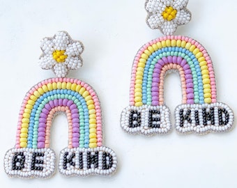 Be Kind Rainbow Beaded Earrings, Teacher Gift