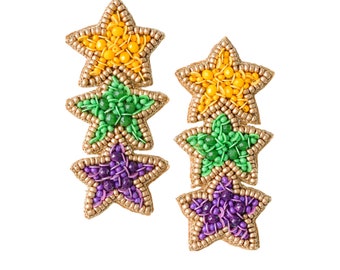 Mardi Gras Triple Stars Earrings