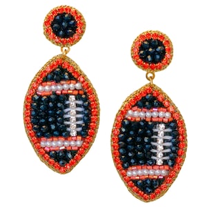 Navy and Orange Beaded GameDay Football Earrings