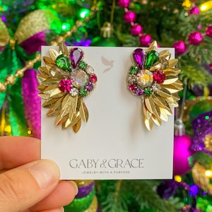 Mardi Gras Wing Earrings, Sequin Mardi Gras Earrings, Mardi Gras Earrings, Mardi Gras Outfit