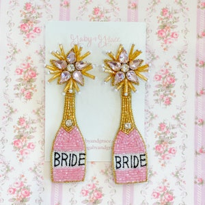 Pink Blush BRIDE Champagne Bottle Earrings, Bridal earrings, Bridal Shower, Bridal gift, Bachelorette Earrings, Bachelorette accessories