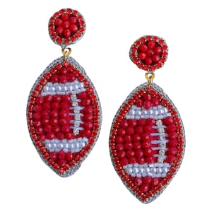 Red Beaded GameDay Football Earrings