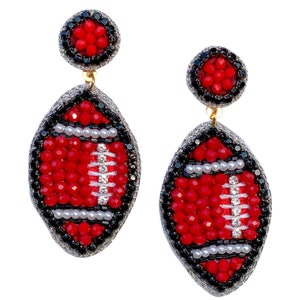 Red and Black Beaded GameDay Football Earrings