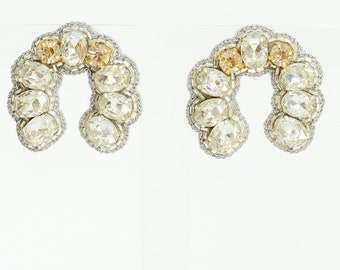 Hand Embroidered Horseshoe Stud Earrings, Rhinestone Western Jewelry