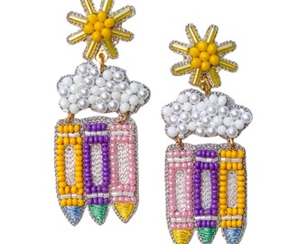 Potloodoorbellen regenboogkleur, cadeau leraar, grillige sieraden met kralen