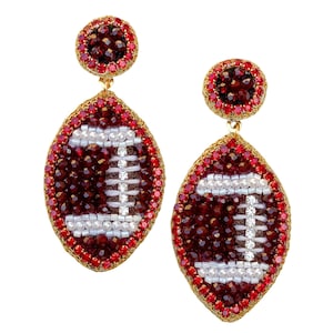 Maroon Burgundy Beaded GameDay Football Earrings