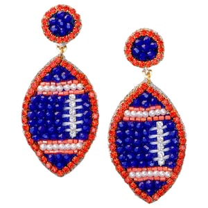 Blue and Orange Beaded GameDay Football Earrings