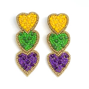 Mardi Gras Love Heart Earrings, Mardi Gras Earrings, Mardi Gras Outfit