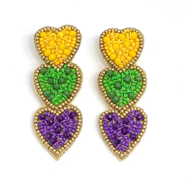 mardi gras heart earrings
