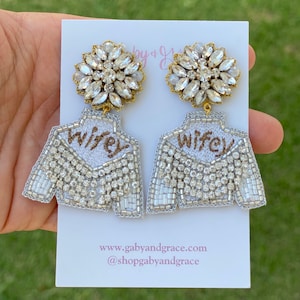 Wifey Earrings, bridal earrings, bridal shower, bachelorette earrings, bridal gift, bride to be, fringe jacket earrings, dolly parton.