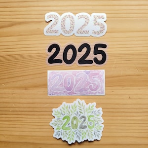 2025 Vinyl Aufkleber | Bullet Journal, Planer, Twenty Twenty Five, Flocke, Stanzen, Neujahr, Kunst, Aquarell, Script, Zahlen