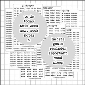 Adesivi con parole per planner / Bullet Journal, Script, Macchina da scrivere, Da fare, Promemoria, Importante, Questa settimana, Note
