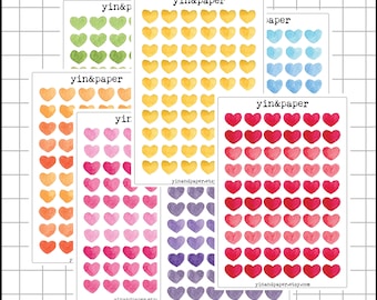 Hearts - Stickersheet | Planner Stickers, Bullet Journal, Scrapbook, Journal, Bujo, Functional, Watercolour, Datenight, Icon, Love
