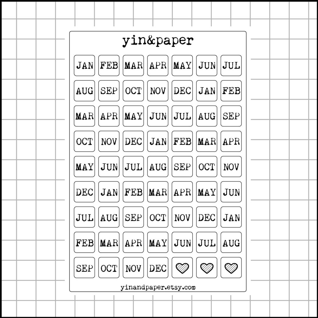 Square Months Mix Planner Stickers: Bullet Journal, Agenda, Calendar - Etsy
