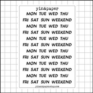 Big Weekdays Stickers | Planner Stickers, Bullet Journal, Bujo, Functional, Script, Typewriter, Stickersheet, Days of the Week