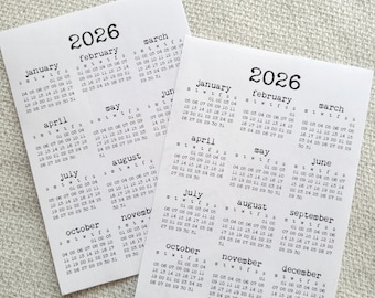 2026 Yearly Calendar | Minimalist One Page Layout | Digital Download: (PDF & PNG)