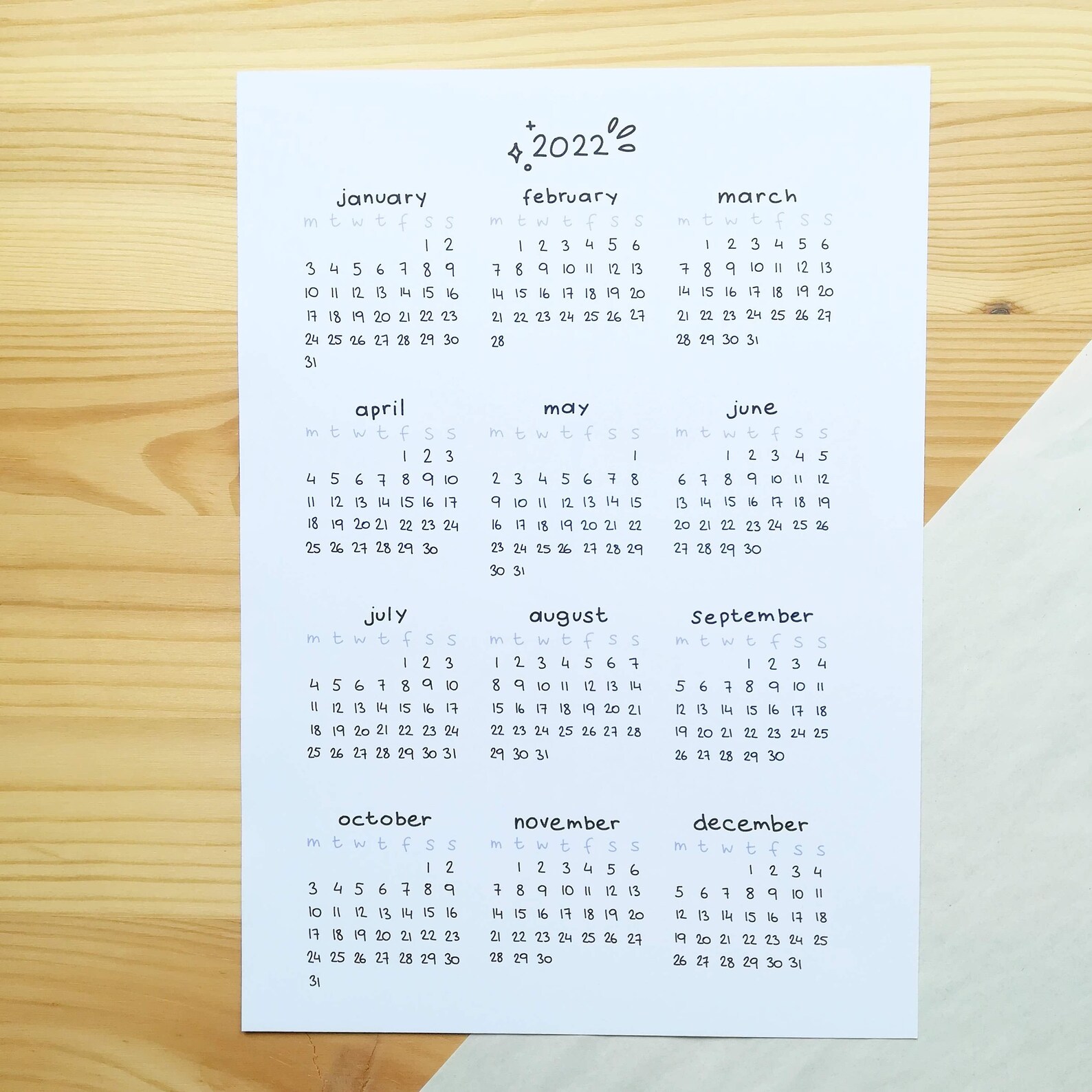 2022 Jahr auf einen Blick Druckbare Jahresübersicht Kalender | Etsy