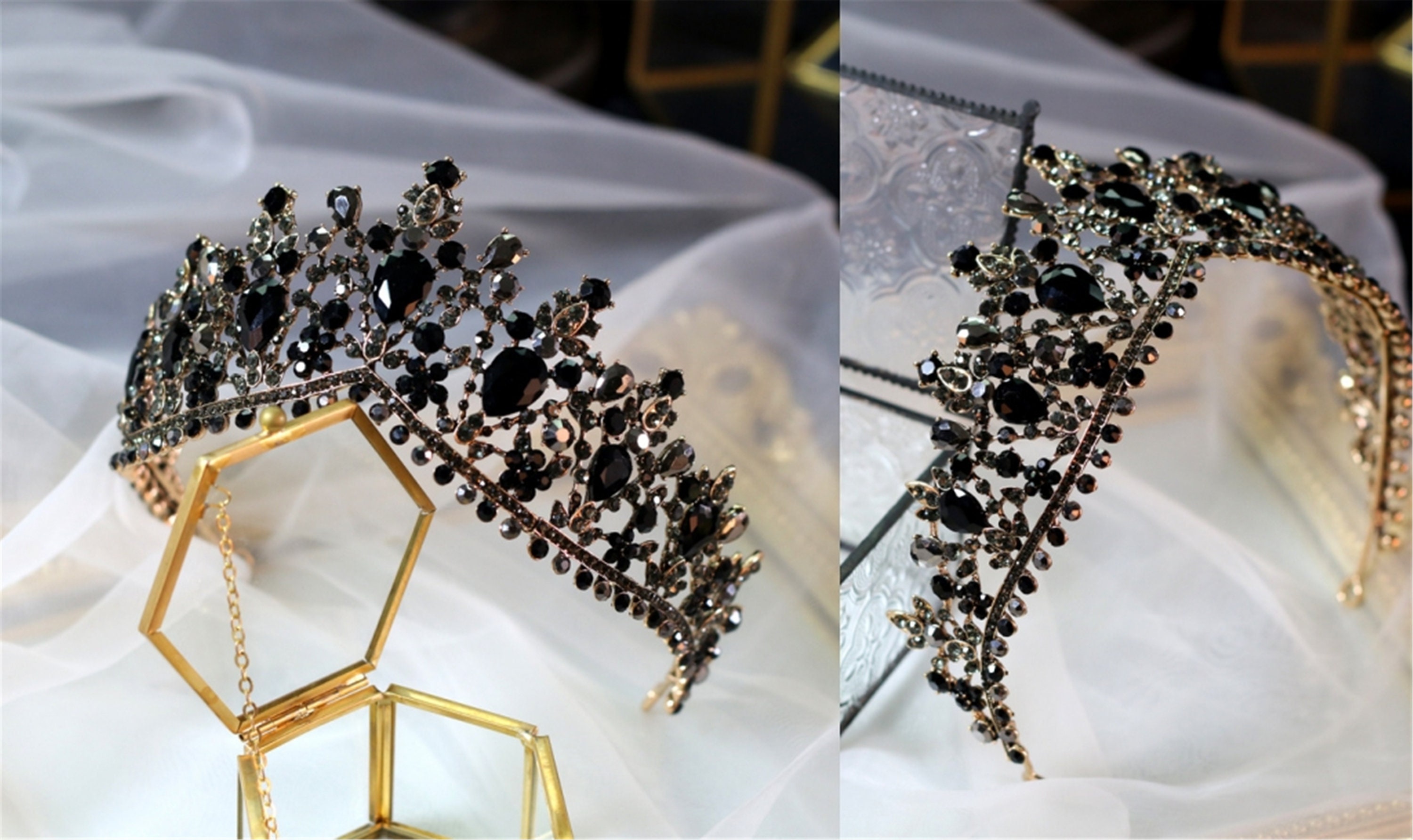 Black Bridal Crown Bridal Tiaras Wedding Tiara Black Crystal Etsy