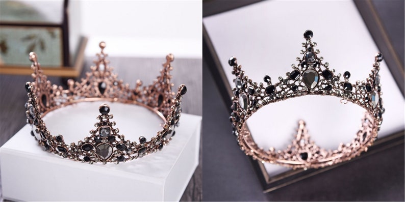 Black Crystal Bridal Crown Rose Gold Wedding Crown Royal Crown For Bride Baroque Wedding Tiara Boho Vintage Bridal Tiara Wedding Headpiece