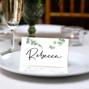 Paramètres du lieu | Cartes de visite pliées personnalisées en eucalyptus - Cartes de table, étiquettes, marque-place de verdure plié simple pour mariage