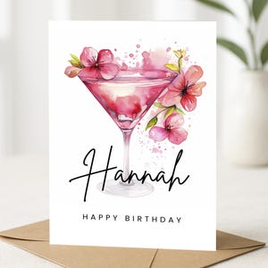 Carte d'anniversaire personnalisée, carte d'anniversaire cocktail, carte de joyeux anniversaire, carte d'anniversaire de dames, bestie, ami, carte d'anniversaire de gin