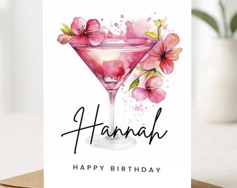 Personalised Birthday Card, Cocktail Birthday Birthday Card, Happy Birthday Card, Ladies Birthday Card, Bestie, Friend, Gin Birthday Card