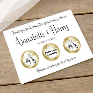 Carte à gratter de mariage personnalisée, gagnez un verre, prix à gratter, cartes de cadeaux de mariage, cartes à jetons, cadeau de papeterie de mariage