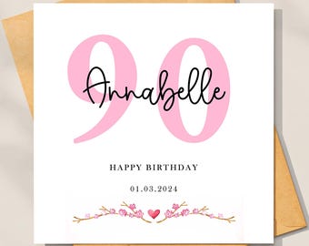 Carte d'anniversaire personnalisée pour 90e anniversaire de votre fille, carte d'anniversaire personnalisée pour elle, carte d'anniversaire 90e, cadeau d'anniversaire 90e pour soeur, ami