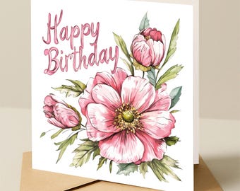 Birthday card, Floral birthday card, ladies birthday card, Flower birthday card, birthday card with bright flowers