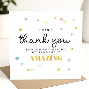 Merci carte de placement | Carte de remerciement pour votre aide lors d'un stage, d'un stage d'infirmière, d'un stage étudiant ou d'un stage universitaire