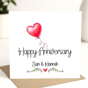 Carte d'anniversaire personnalisée pour couple, carte d'anniversaire de couple, carte de voeux joyeux anniversaire anniversaire ballon simple coeur rouge