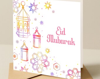 Tarjeta de Eid Mubarak, Tarjeta de felicitación de Eid personalizada, Tarjeta de celebración de Eid, Tarjeta islámica personalizada, Tarjeta de regalo de Eid para familiares y amigos