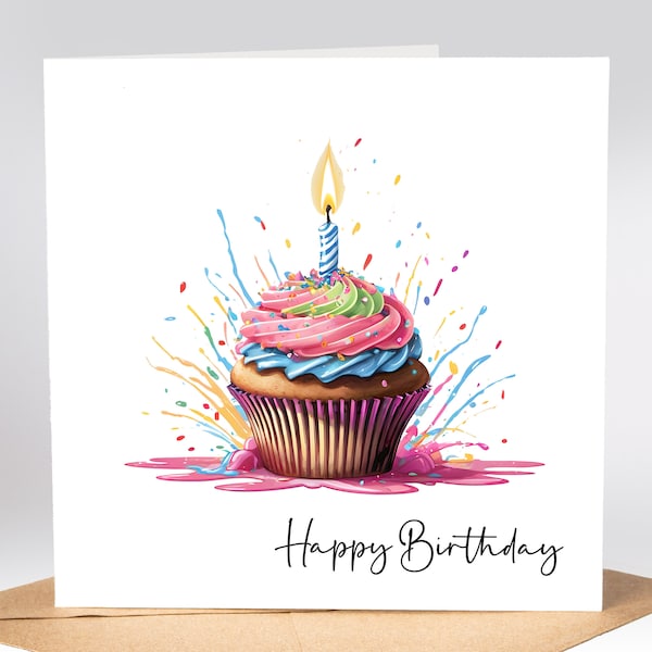 Birthday card, female birthday card, ladies birthday card, birthday cake, cupcake birthday card