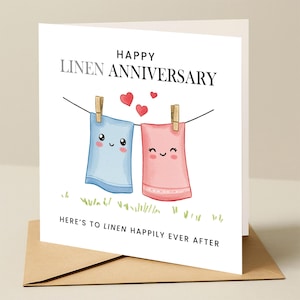 Carte de lin pour 4e anniversaire de mariage - carte d'anniversaire de lin - carte personnalisée Joyeux 4e anniversaire de mariage