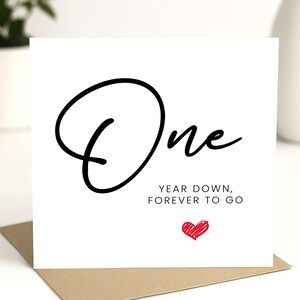 Carte de premier anniversaire, « Un an plus tard, infiniment plus » - Cadeau d'anniversaire en papier - Cadeau d'anniversaire pour mari/femme