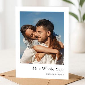 Carte d'anniversaire de 1 an, un an plus tard Carte d'anniversaire photo personnalisée, Carte 1er anniversaire, Anniversaire en papier, Carte personnalisée,