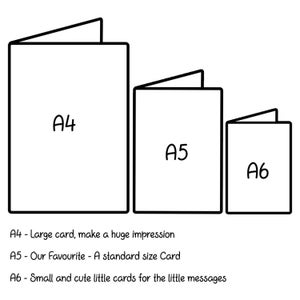 Pu&ograve; includere: Uno schema che mostra i diversi formati di carta utilizzati per le carte. La carta pi&ugrave; grande &egrave; etichettata "A4", la carta intermedia &egrave; etichettata "A5" e la carta pi&ugrave; piccola &egrave; etichettata "A6".