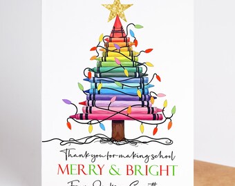 Thank You For Making School Merry & Bright Christmas Card, Christmas Teacher Appreciation Card, Personalised Christmas School Card