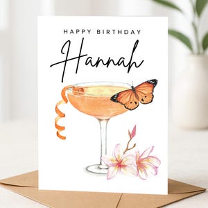 Carte d'anniversaire personnalisée, carte d'anniversaire cocktail, carte de joyeux anniversaire, carte d'anniversaire de dames, bestie, ami, carte d'anniversaire de gin
