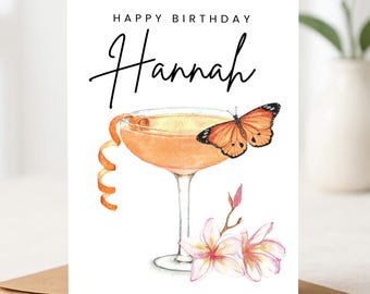 Personalised Birthday Card, Cocktail Birthday Birthday Card, Happy Birthday Card, Ladies Birthday Card, Bestie, Friend, Gin Birthday Card