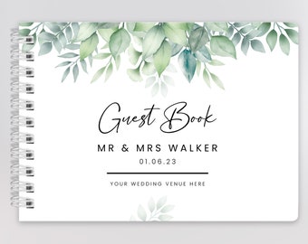 Eucalyptus Script Wedding Guest Book - Personalised Elegant Wire Bound Wedding Guest Book