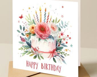 Birthday card, Floral birthday card, ladies birthday card, Flower birthday card, birthday card with bright flowers