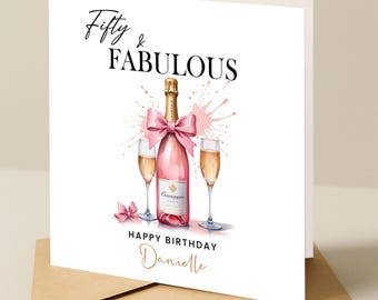 Personalised 50th Birthday Card for friend - 50th birthday card for mum, sister, auntie - 50th Birthday Gift - Fifty & Fabulous