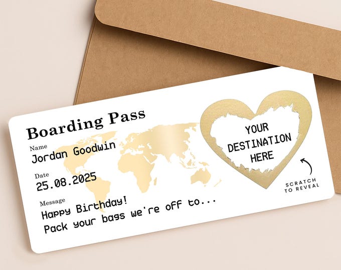 Personalised Scratch Reveal Boarding Pass | Scratch Reveal For Holiday Surprise | Surprise Holiday Ticket | Destination Reveal Surprise