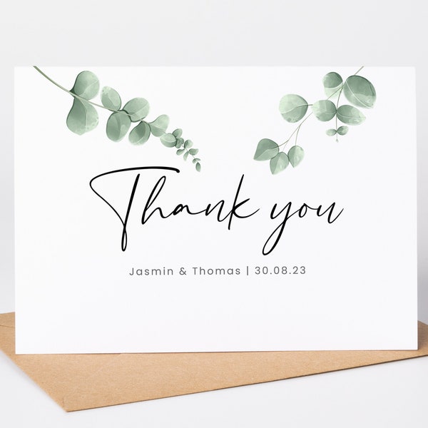 Thank You Cards, Wedding Thank You Cards, Eucalyptus Thank You Card - Personalised, Thank you wedding guest cards, Eucalyptus wedding cards